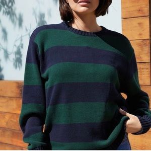 Brandy Melville Green and Navy Striped Sweater